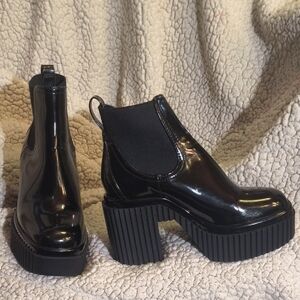 Gianni Bini Glossy Black Heeled Ankle Boots